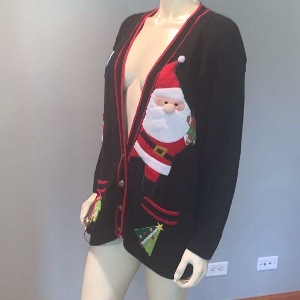 Vintage Jantzen Christmas Santa‎ Holiday Button Down Cardigan Sweater Size XL - Picture 12 of 15